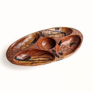 Hand Carved and Painted Solid Wood Serving Tray